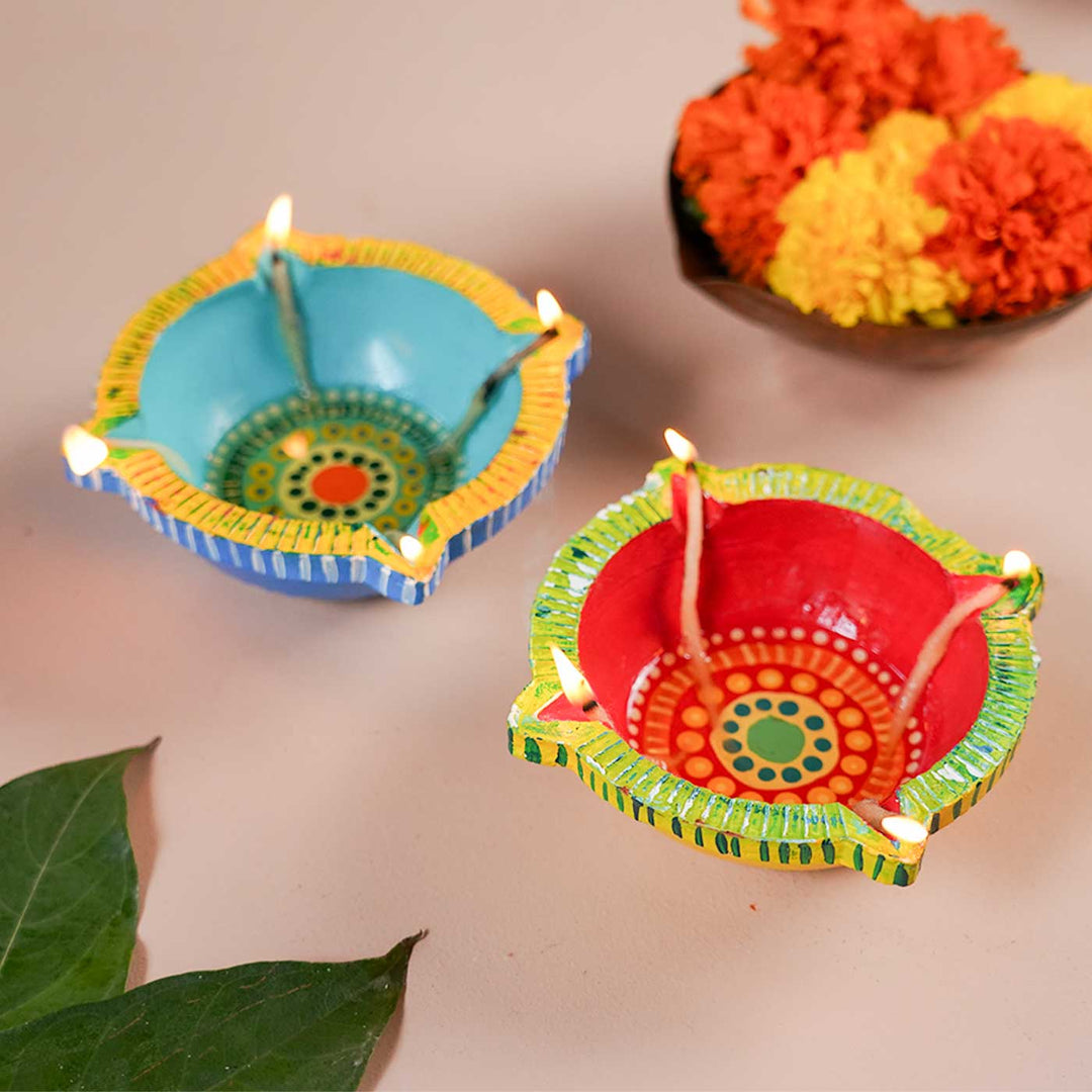Set of 8 | Handmade Big Star Clay Oil Lamp / Diya