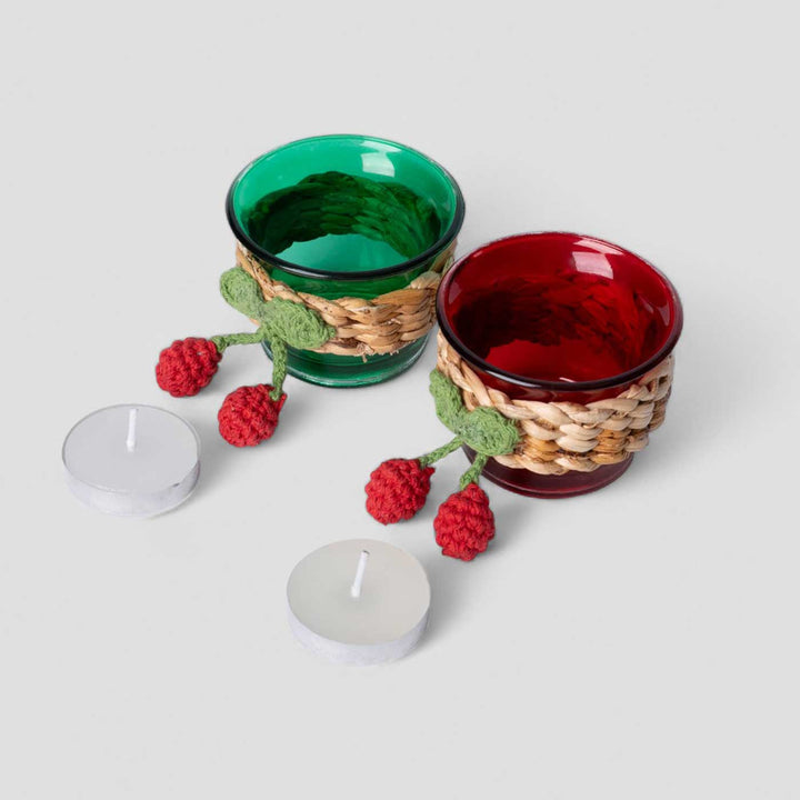 Handmade Cherry Glass Tea Light Holder | Set Of 2