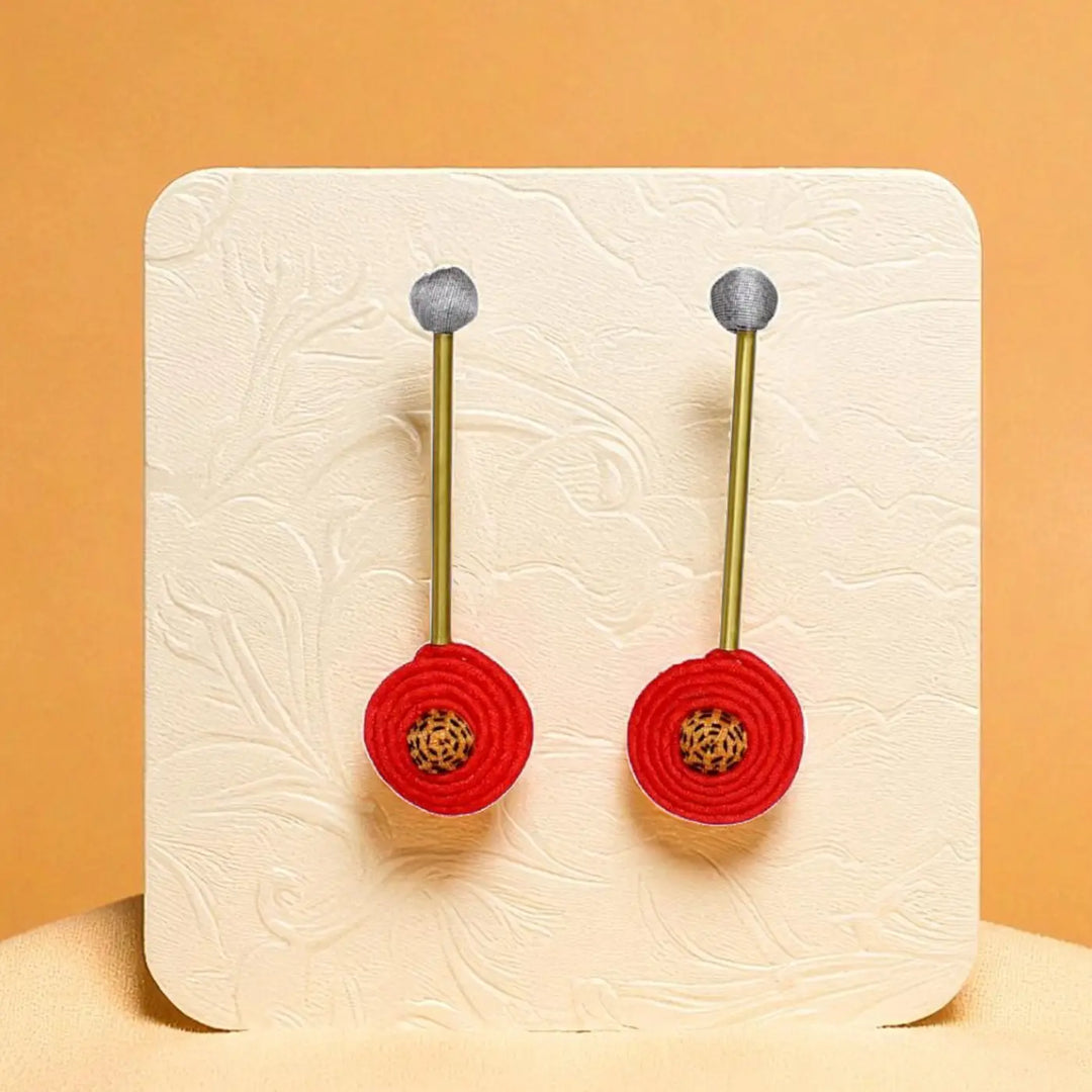Handmade Textile Art Round Hanging Dupion Silk Fabric Earrings