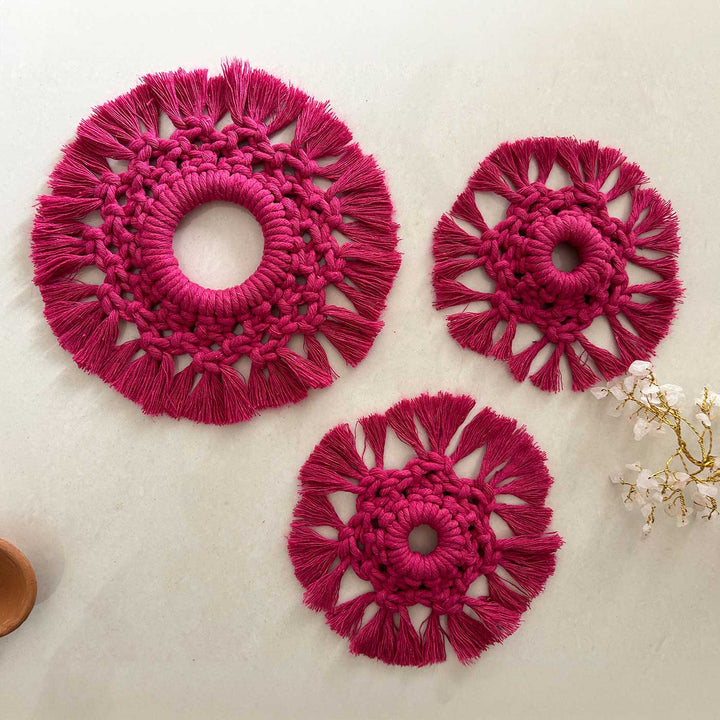Handmade Macrame Pink Tealight Holder | Set Of 3