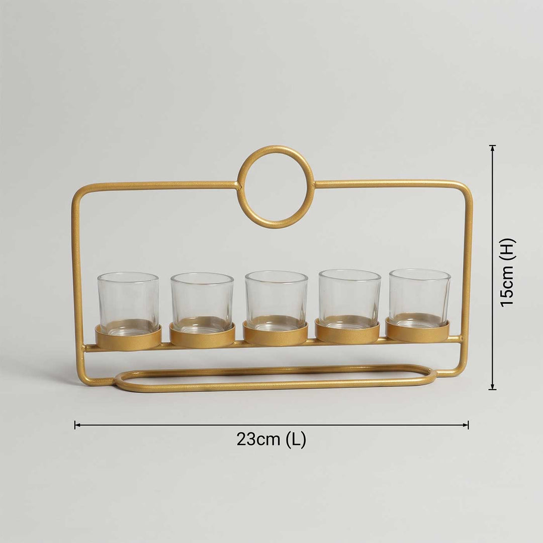 Handmade Rectangular Metal & 5 Glass Tealight Holder For Festive Decor
