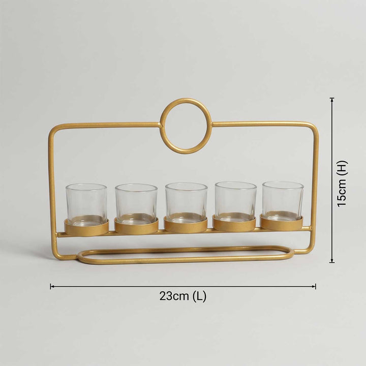 Handmade Rectangular Metal & 5 Glass Tealight Holder For Festive Decor