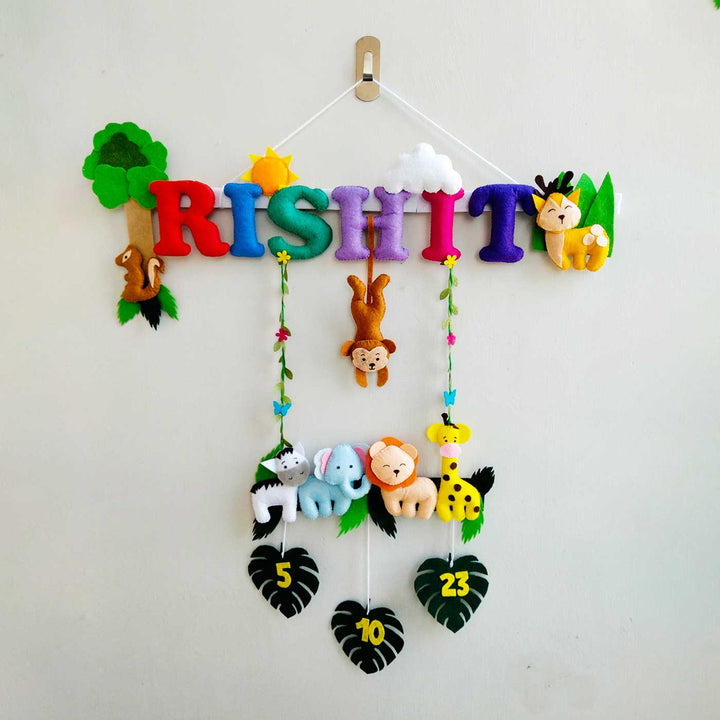 Personalized Jungle Theme Felt Kids Name Plate With Date of Birth