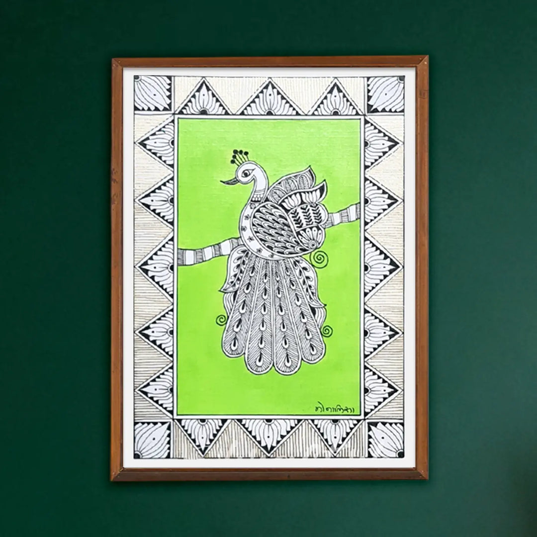 8 x 5 Inch | Peacock In Four Frames | Original Hand Painted Madhubani Painting On Paper