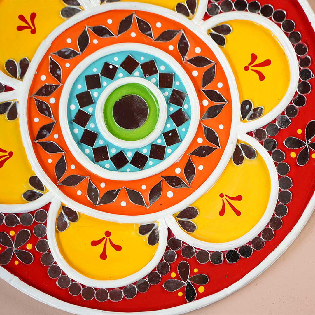 Handmade Lippan Rangoli Wooden Tealight Holder