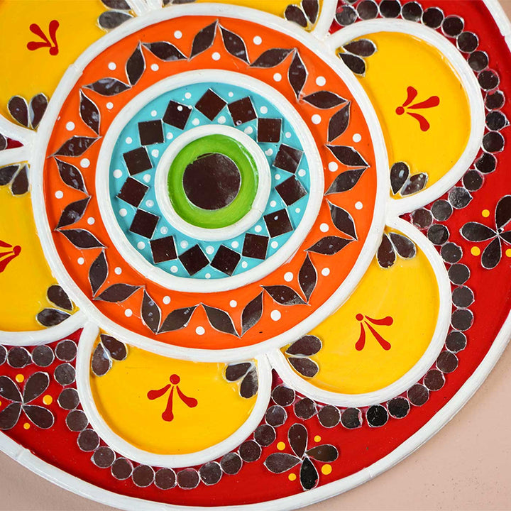 Handmade Lippan Rangoli Wooden Tealight Holder