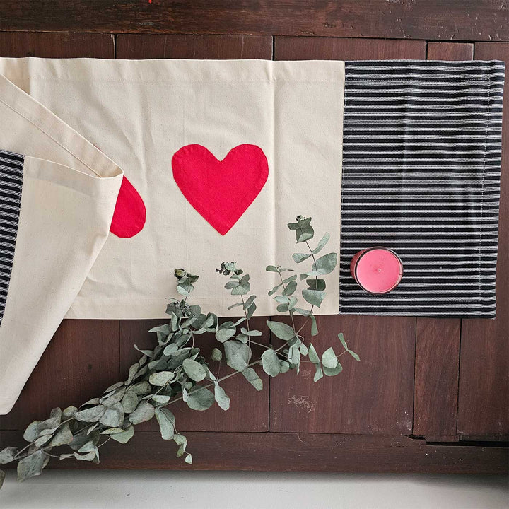Red In Love Heart Motif Cotton Table Runner