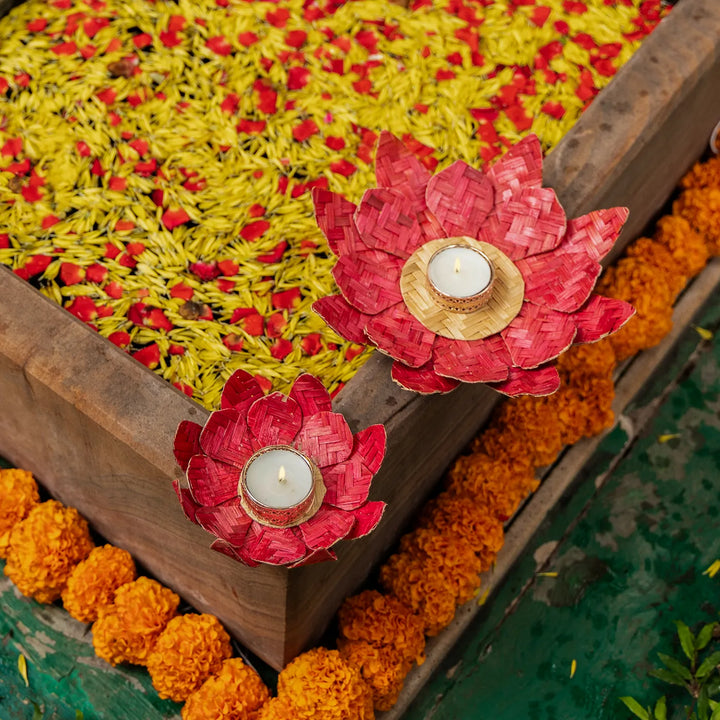 Lotus Eco-Friendly Handmade Woven Bamboo Tealight Holder