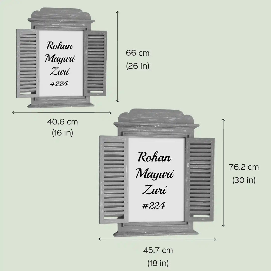 Jharokha Window Personalised Distress Finish Pine Wood Nameplate