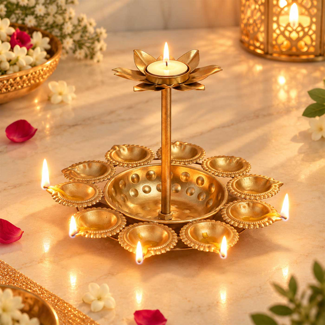 Handmade Detachable Urli-Style Metal Tealight Holder For Pooja Room Decor