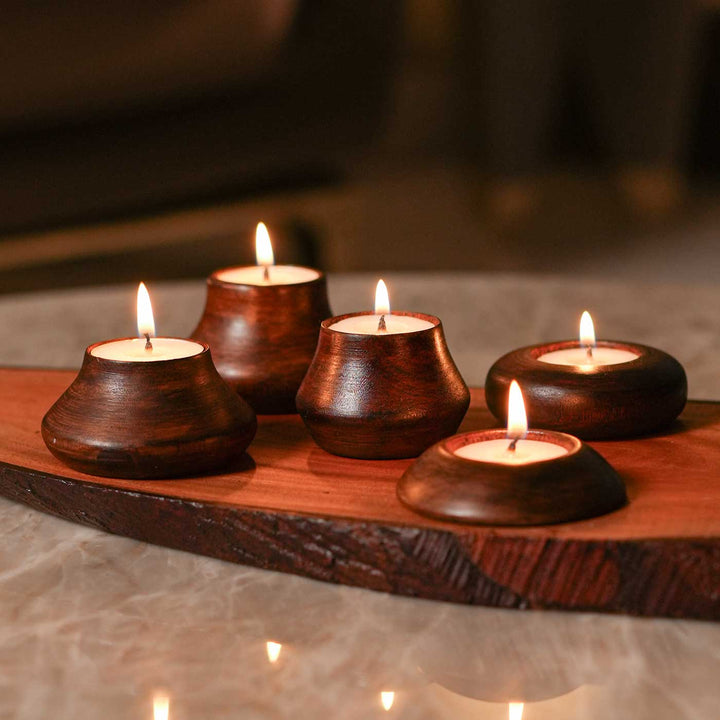 Handmade Panchdeep Wooden Hamper | Includes Candles, Seed Card And Outer Box
" | Set Of 5