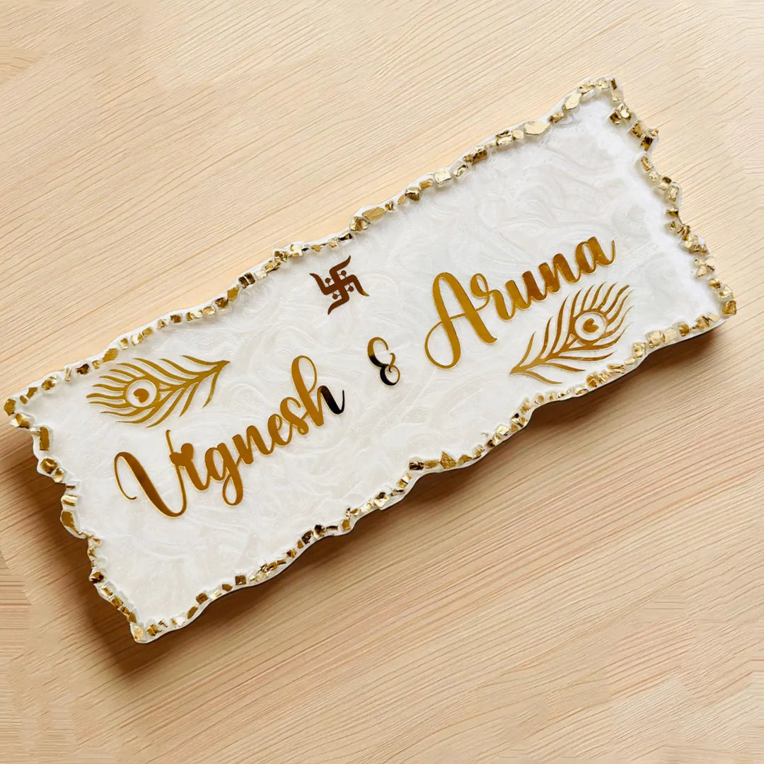 Personalized White & Gold Resin Name Plate