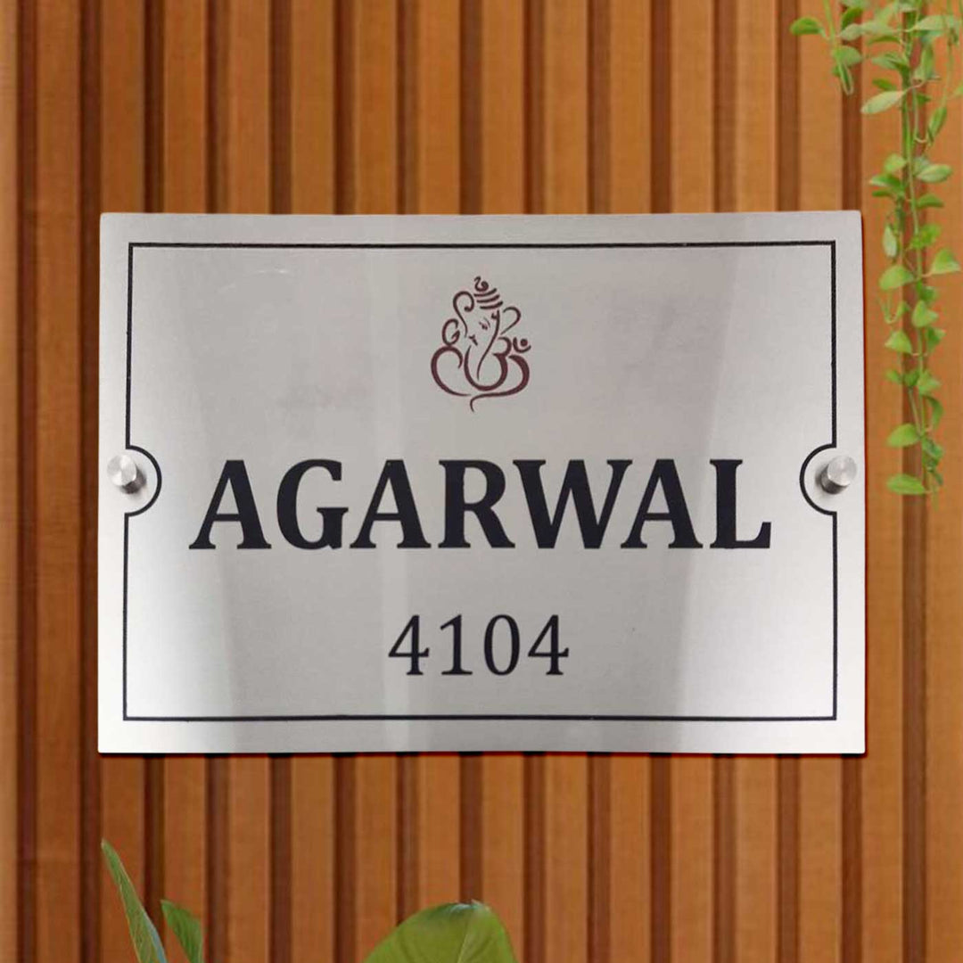 Personalized Engraved Ganesha Theme Stainless Steel Name Plate