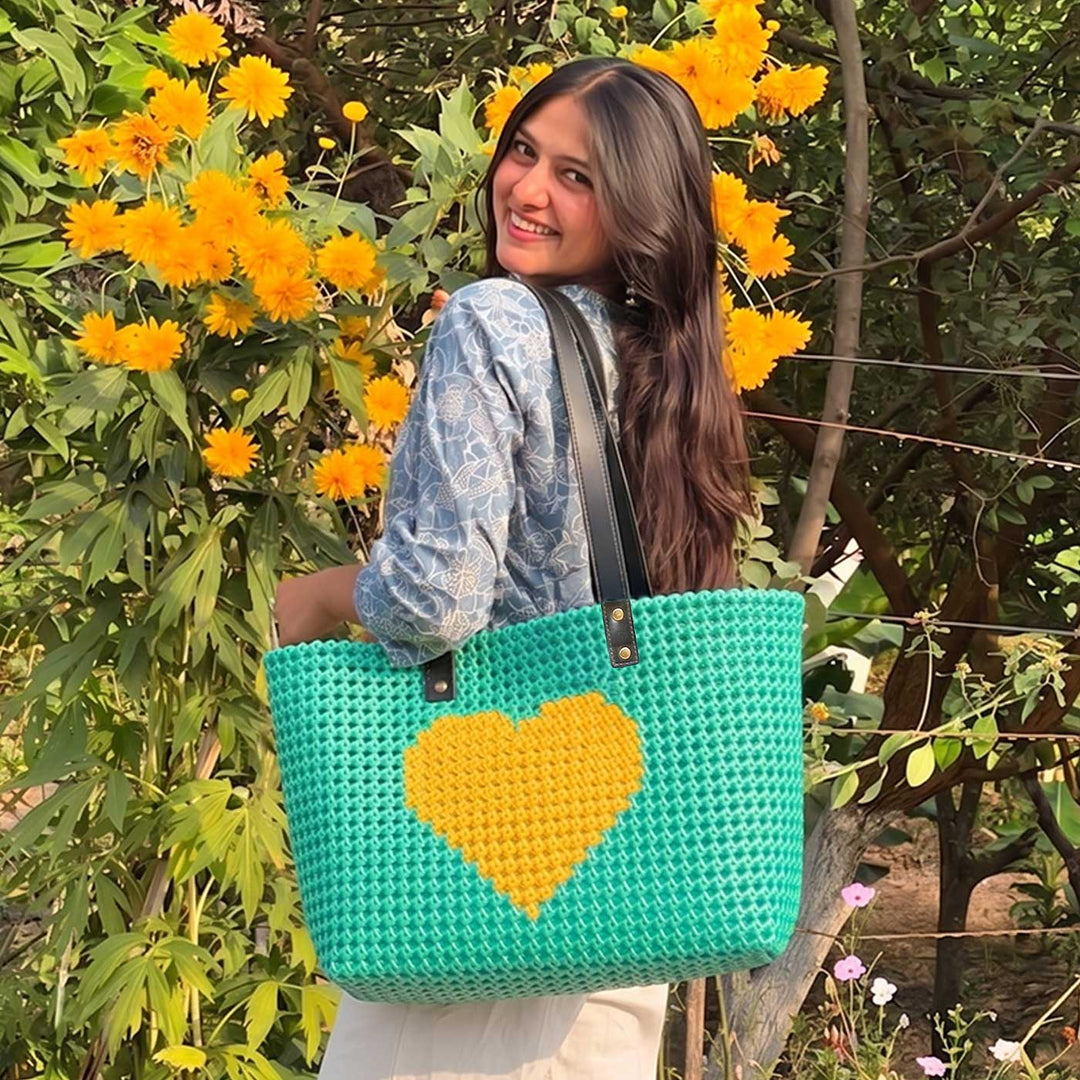 Pastel Green Heart Mukhya Knot Handmade Koodai Tote Bag