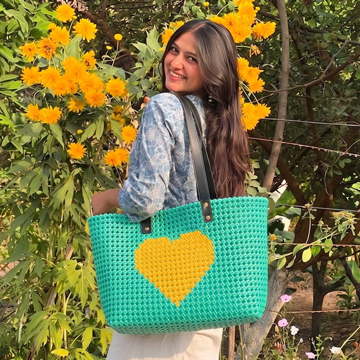 Pastel Green Heart Mukhya Knot Handmade Koodai Tote Bag