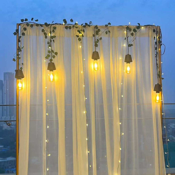 Reusable Off-White Georgette Backdrop Drape, Ready-to-Hang For Pooja & Photoshoot Decor