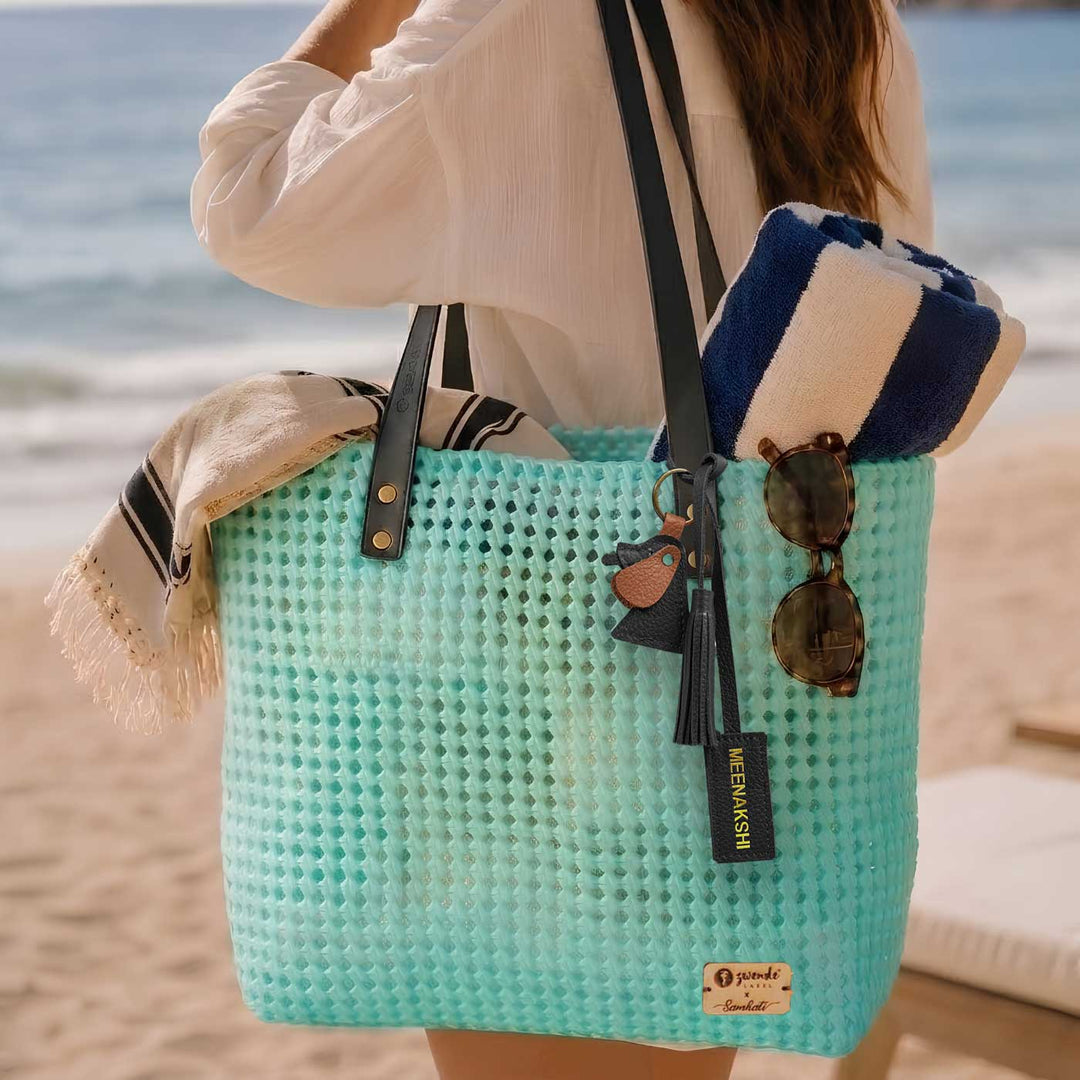 Pastel Blue Monocolor Handmade Wire Koodai Tote Bag