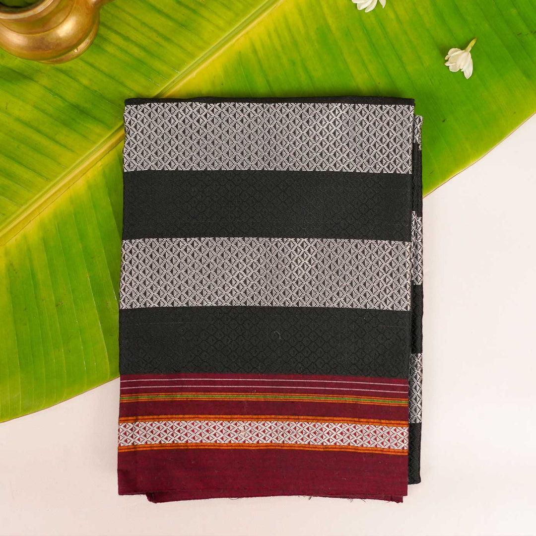 Black & Silver Stripes Khunn Fabric Cotton Blouse Piece | 90cm