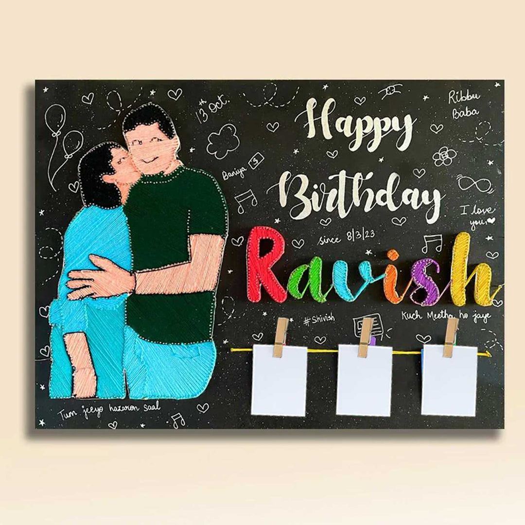 Photo Personalized String Art Kissing Couple Wooden Name Plate