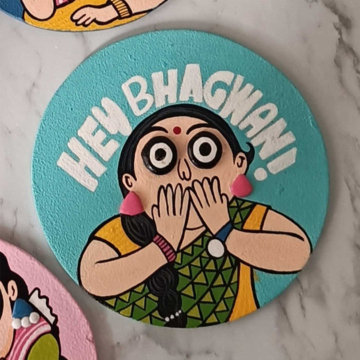 Hand-Painted "Hey Bhagwan" Pop Art Mdf Wood Fridge Magnet