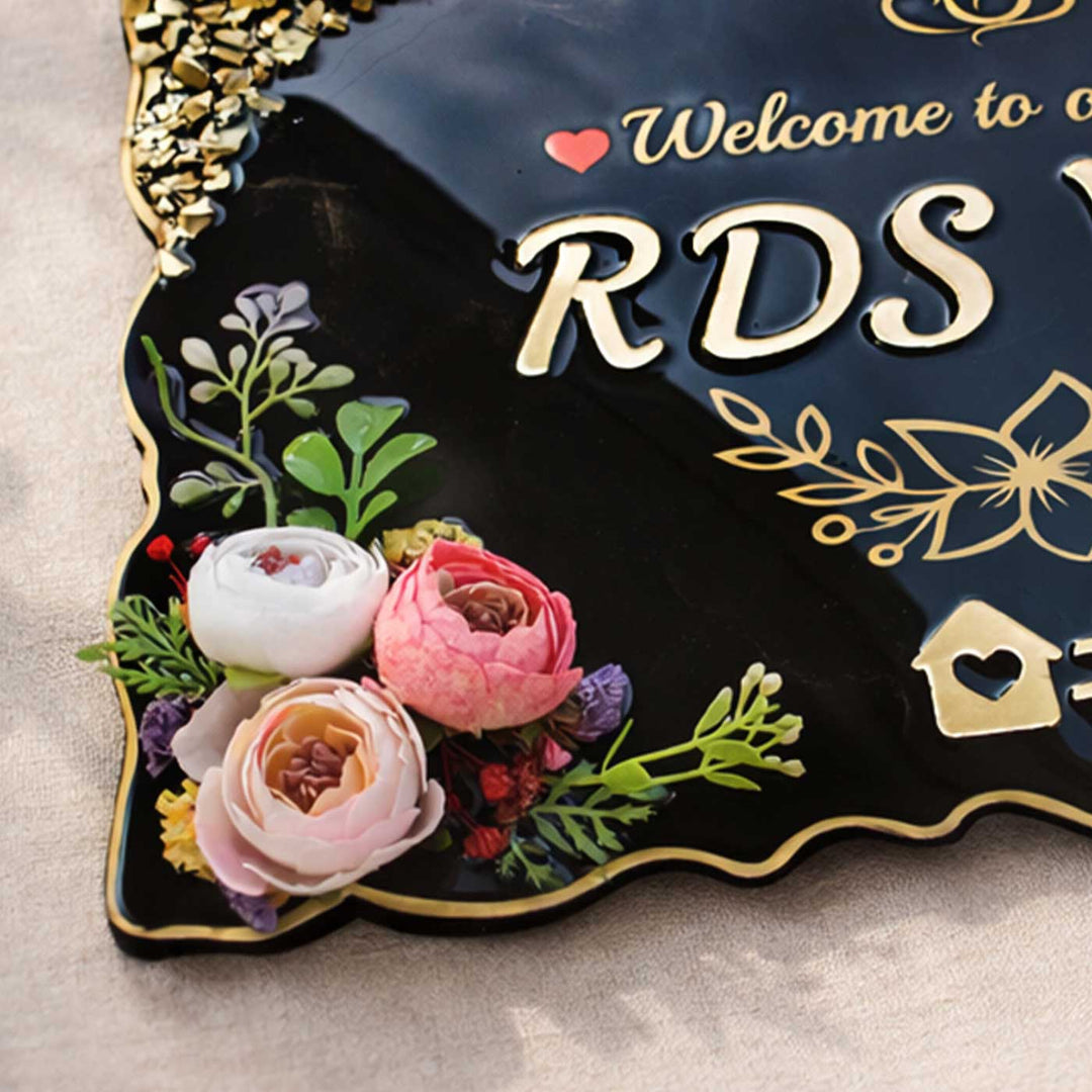 Black And Gold Shiny Stones Resin Name Plate