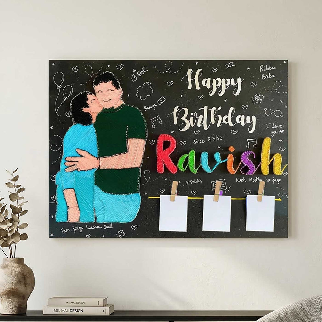 Photo Personalized String Art Kissing Couple Wooden Name Plate