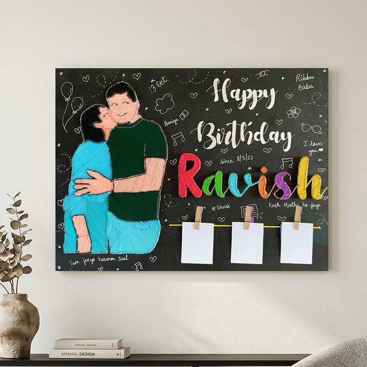 Photo Personalized String Art Kissing Couple Wooden Name Plate