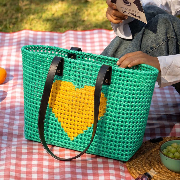 Pastel Green Heart Mukhya Knot Handmade Koodai Tote Bag