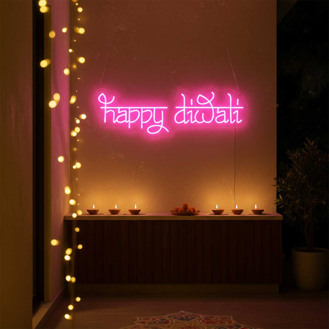 Handmade "Happy Diwali" Neon Light Sign Board for Festive Home Celebration Decor