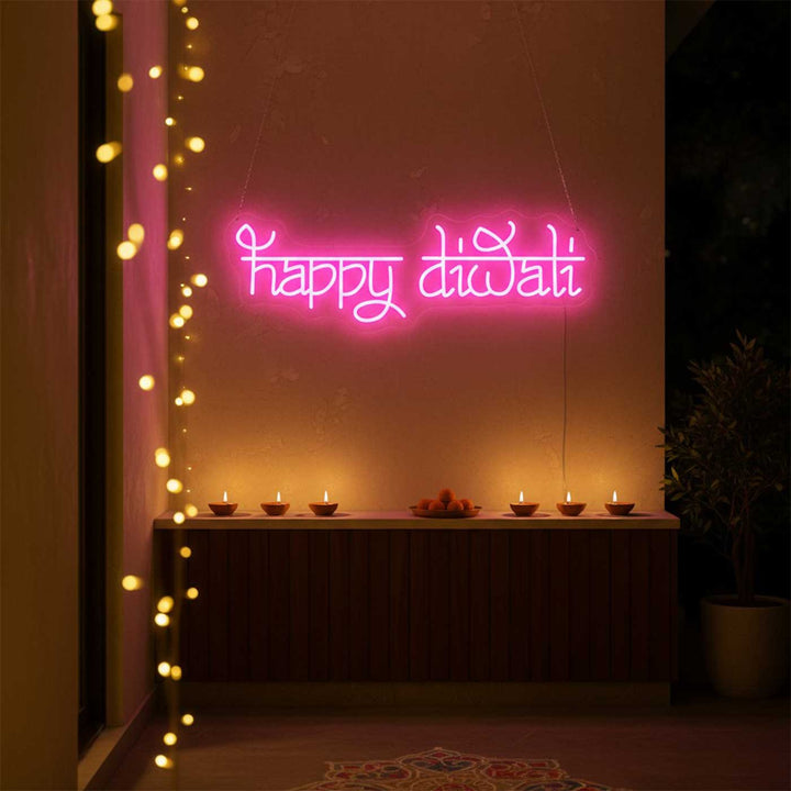 Handmade "Happy Diwali" Neon Light Sign Board for Festive Home Celebration Decor