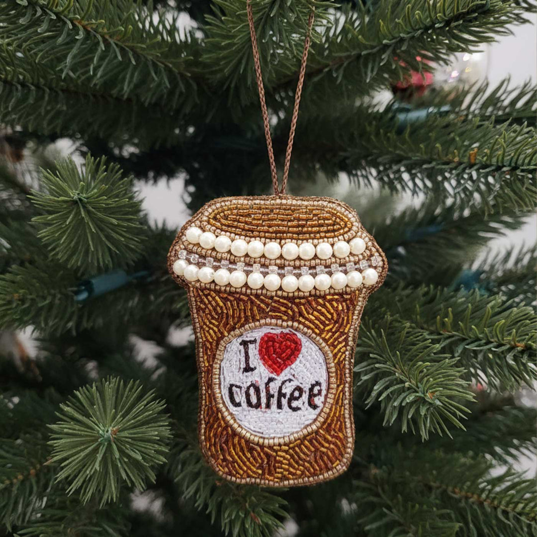 Coffee Love Beaded Premium Zardozi Ornament