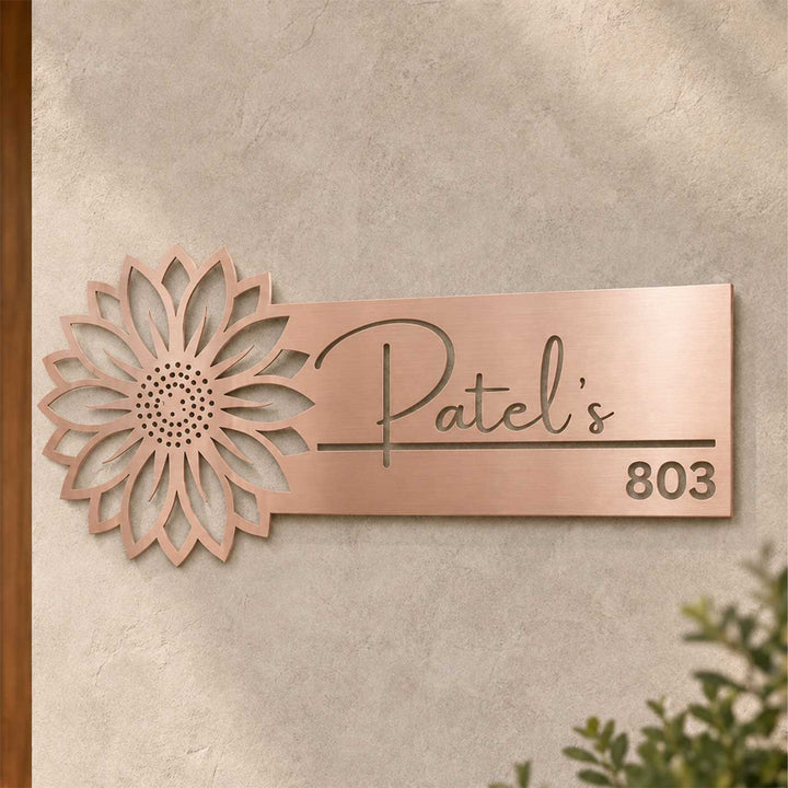"Luxury Blossom" Personalized Weatherproof Stainless Steel Name Plate With Flower Motif For Home