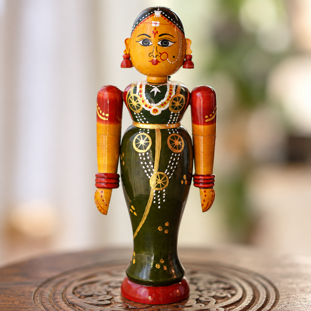 Set of 2 | Handmade Bride & Groom Wooden Golu Doll Toys For Festive Decor