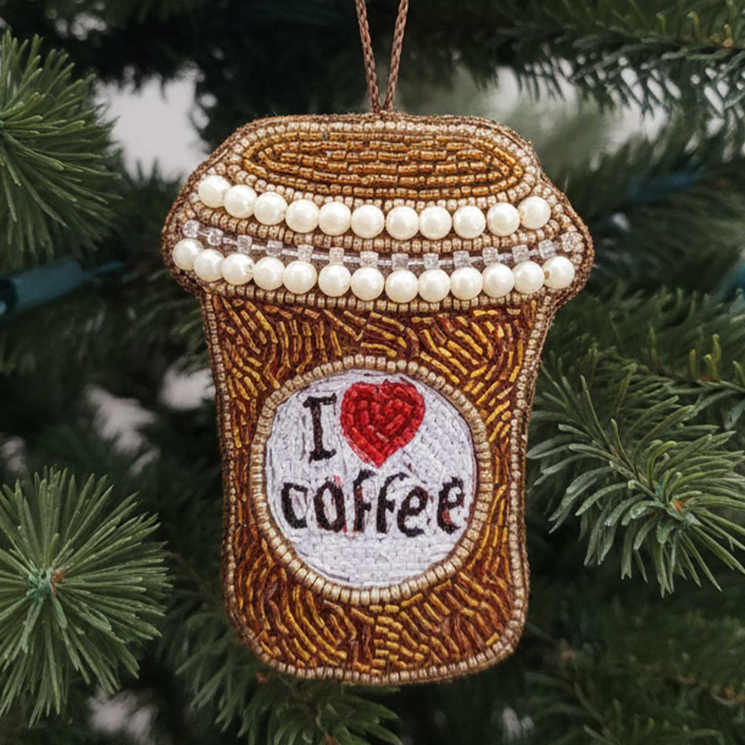 Coffee Love Beaded Premium Zardozi Ornament