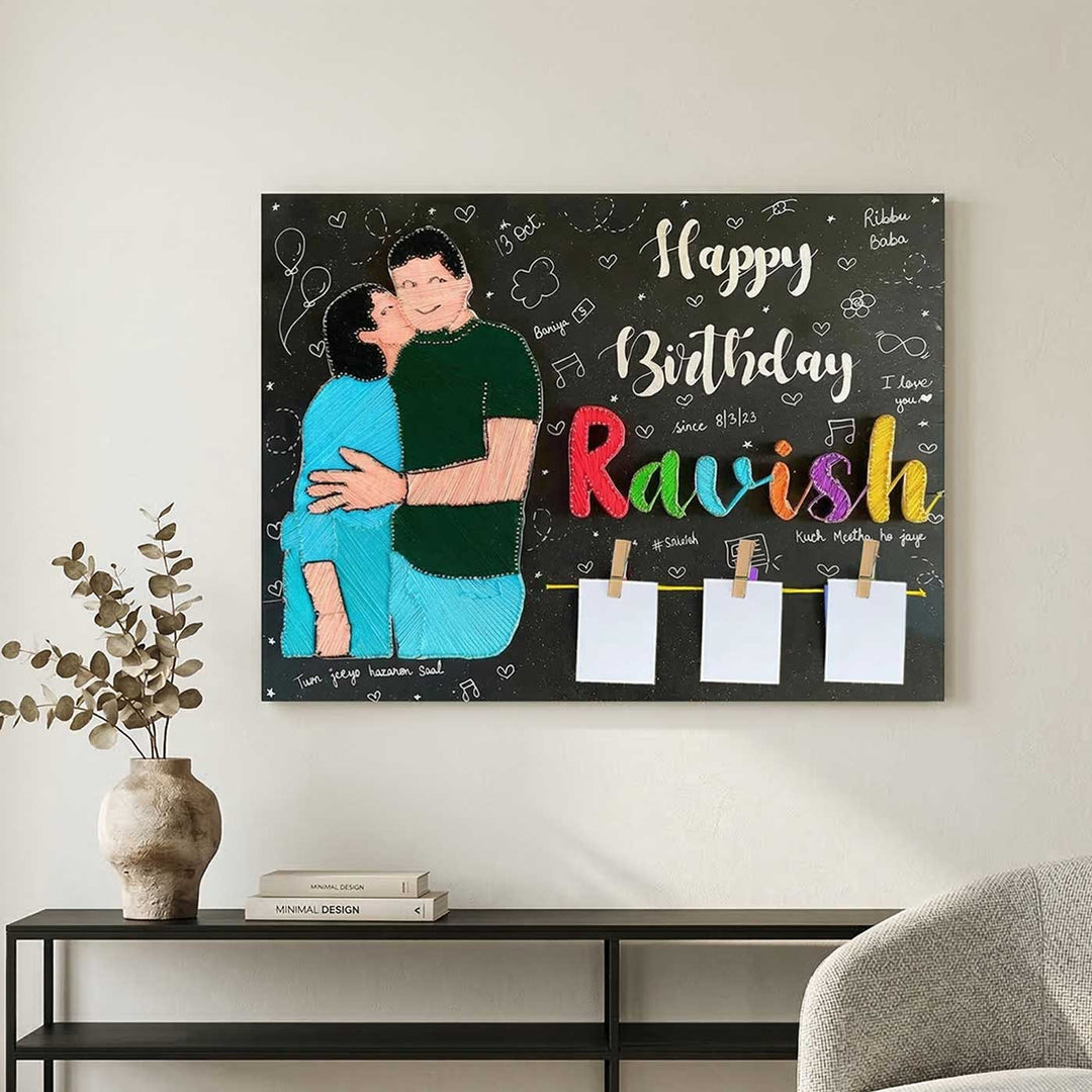 Photo Personalized String Art Kissing Couple Wooden Name Plate