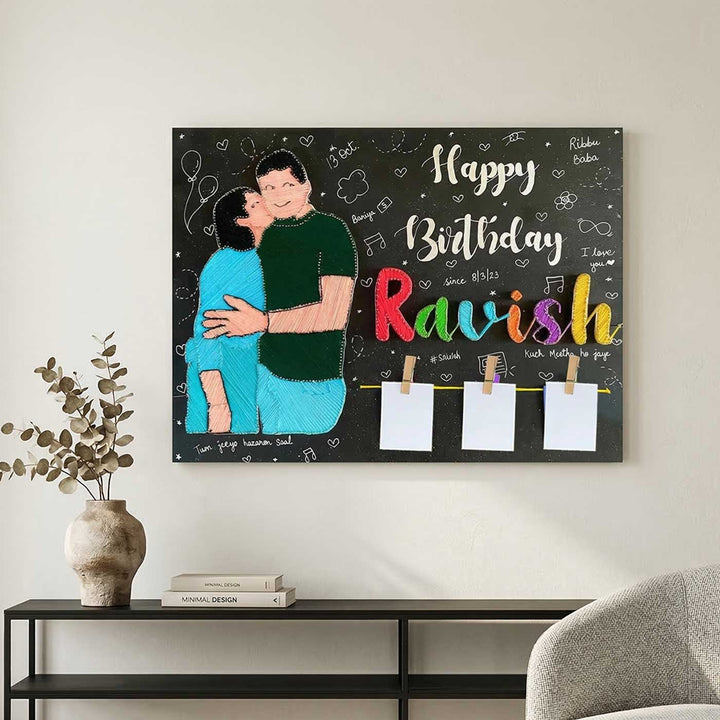 Photo Personalized String Art Kissing Couple Wooden Name Plate