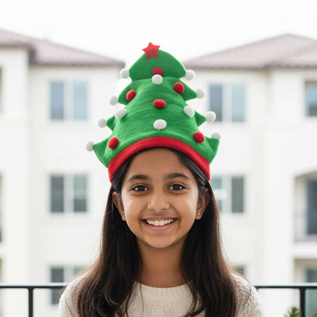 Handmade Green Pompom Christmas Tree Shaped Velvet Santa Hat | Xmas Gifting Ideas