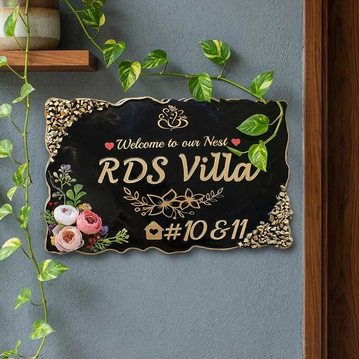 Black And Gold Shiny Stones Resin Name Plate