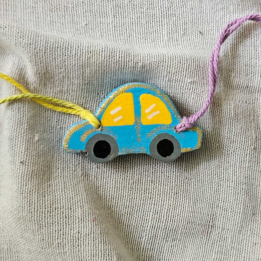Handpainted Quirky Wooden Rakhi With Roli Chawal 2 New - Close-up Front View (5)