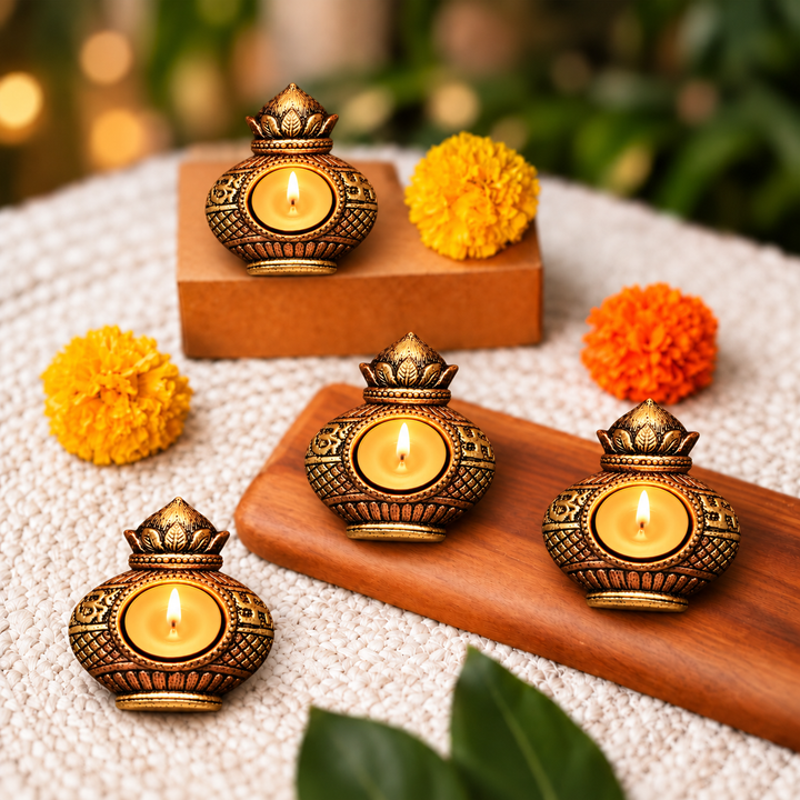 Handmade Kalash Terracotta Tealight Holder | Set Of 4