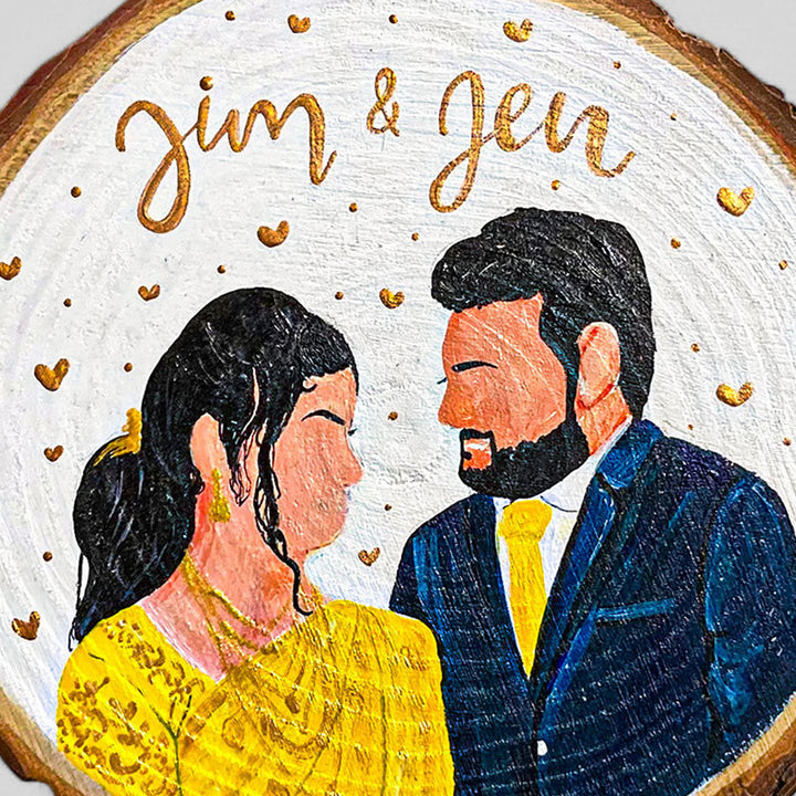Photo Personalized Hand-Painted Golden Hearts Theme Wooden Decorative Plaque