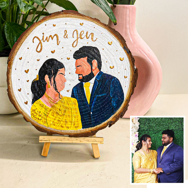 Photo Personalized Hand-Painted Golden Hearts Theme Wooden Decorative Plaque