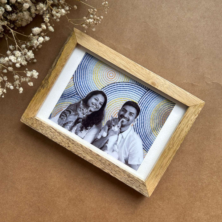 Multiple Circle Van Gogh Style Hand Embroidered Photo With Wooden Frame