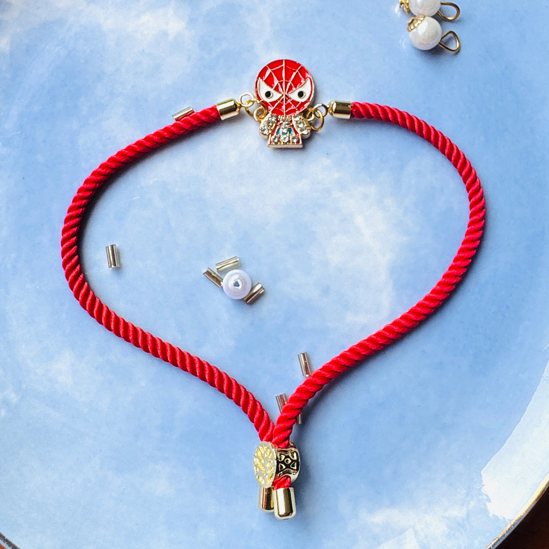 Reusable Handmade Spider-Man Charm Bracelet Kids Rakhi With Roli Chawal For Brother