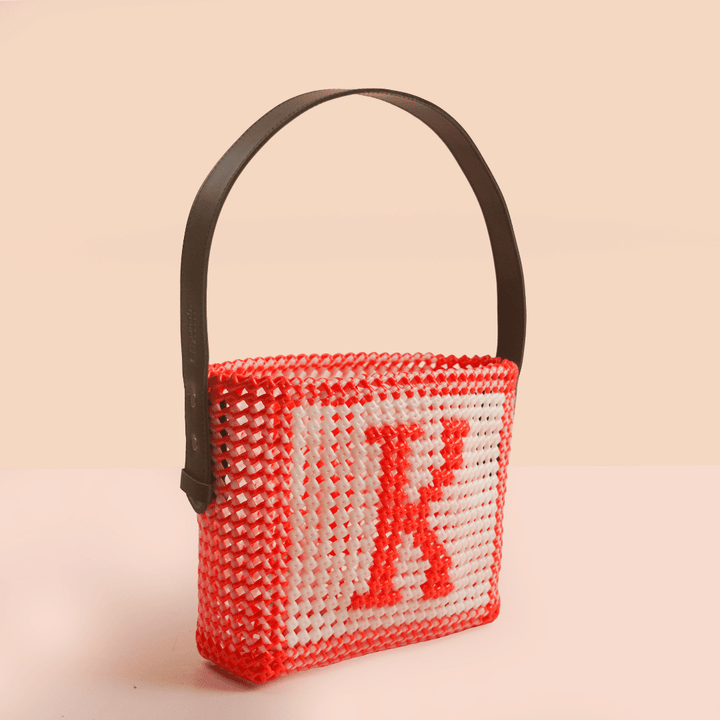 Red & White Personalized Monogram Handmade Wire Koodai Handbag