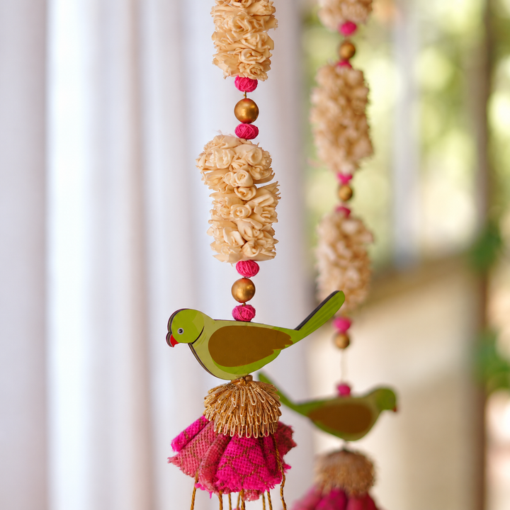 2 Pc | Handmade Parandi Parrot Jute Wall Hanging Strings With Shola Accents