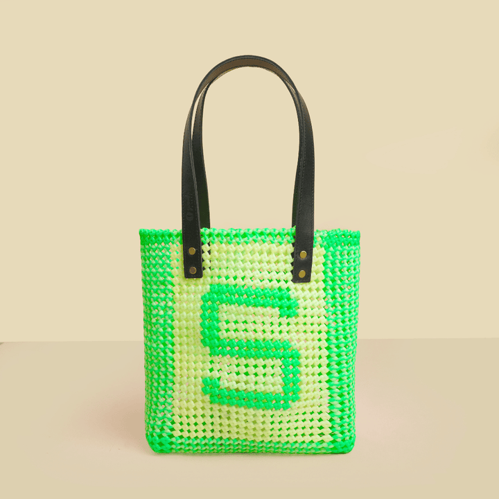 Off White & Parrot Green Personalized Monogram Handmade Wire Koodai Tote Bag