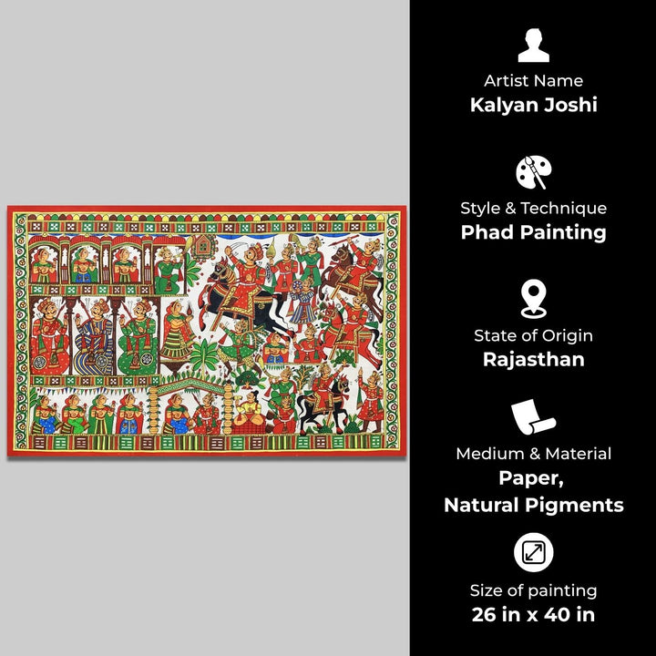 26 X 40 Inch | Story of Pabuji Paper Phad Painting
