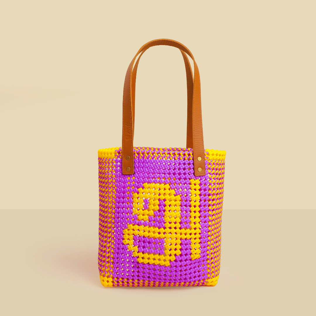 Purple & Yellow Personalized Monogram Handmade Wire Koodai Tote Bag