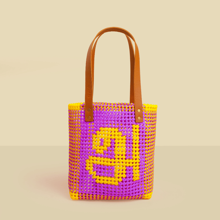 Purple & Yellow Personalized Monogram Handmade Wire Koodai Tote Bag